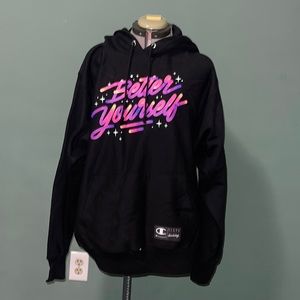 Vintage Champion Reverse Weave Black Hoodie Size XL Better Yourself Vtg